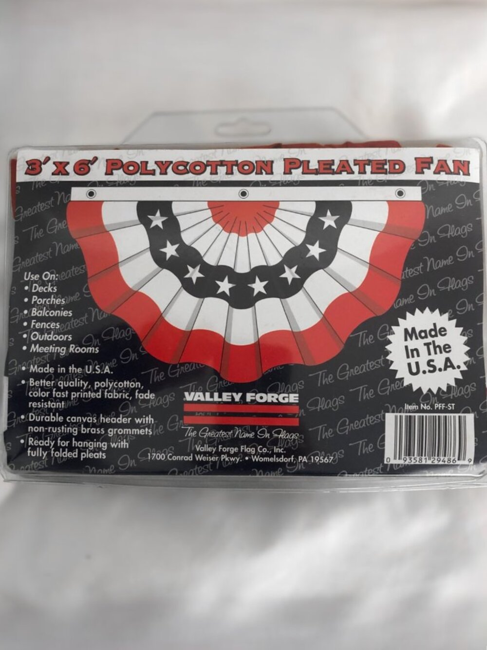 Valley Forge American Pleated Fan Flag Banner Size 3' x 6' Made in USA